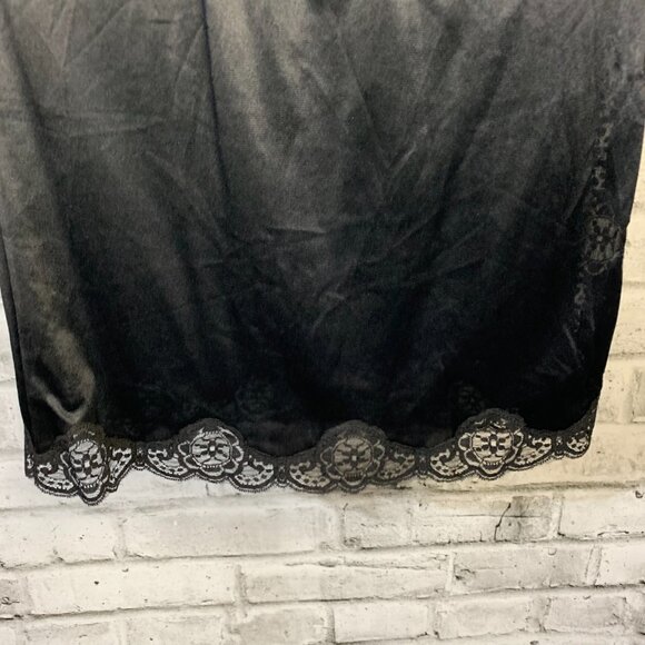 Vintage 90s Y2K French Maid Black Silky Satin Lace Boho Chic Half Slip Skirt - Picture 7 of 14
